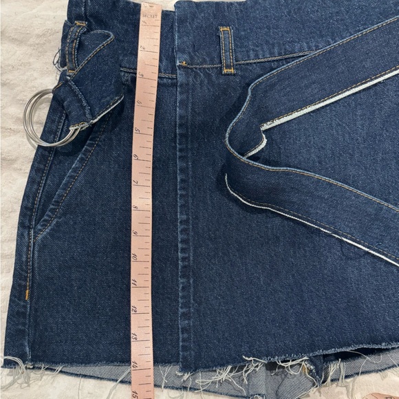 Zara Denim Mini wrap skort with Belt distressed raw hem 100% cotton - Picture 6 of 7